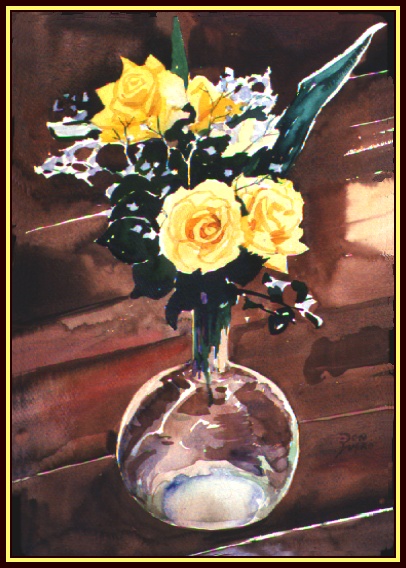 #95, Rose Vase Still Life, water color, 15x22