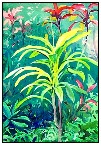 yellow ti plant, watercolor