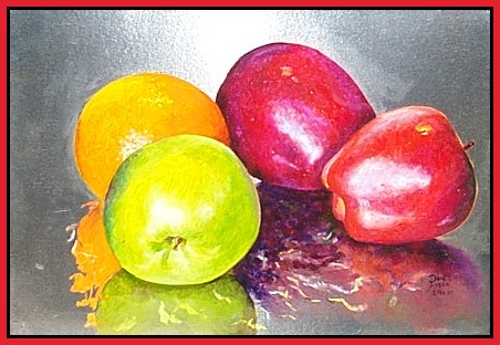 Mastic Pictura Translucida, 11x7.5, Three Apples and an Orange