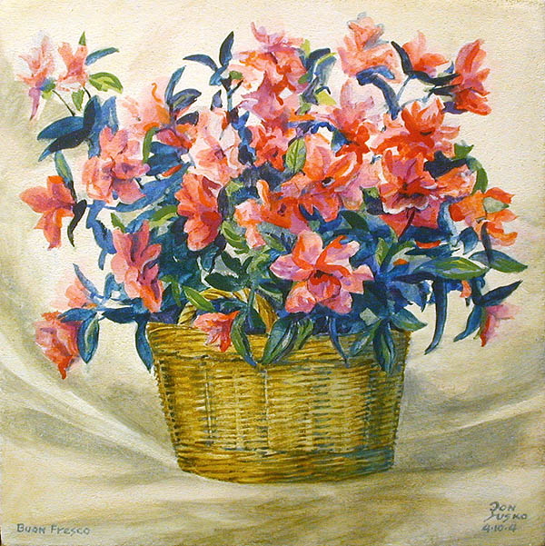 Basket of Pink Flowers 1, Boun Fresco