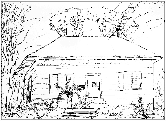 Emily Booth drawing of Paliku Cabin.