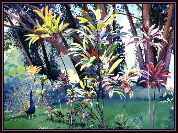 #78, Makawao Peacock, 22x30, Acrylic Painting